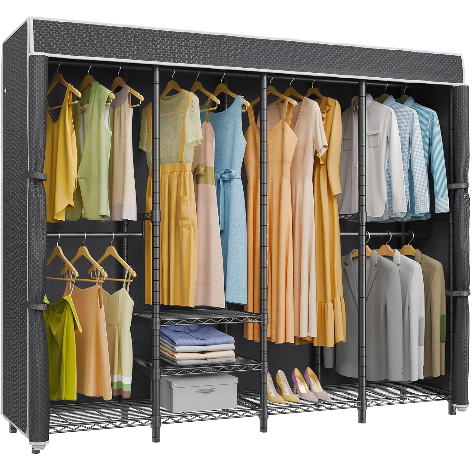 Wardrobe Closet Portable Fabric Cover - Mittelgroßer Kleiderständer mit Abdeckung, freistehend, Oxford-Stoffbezug,