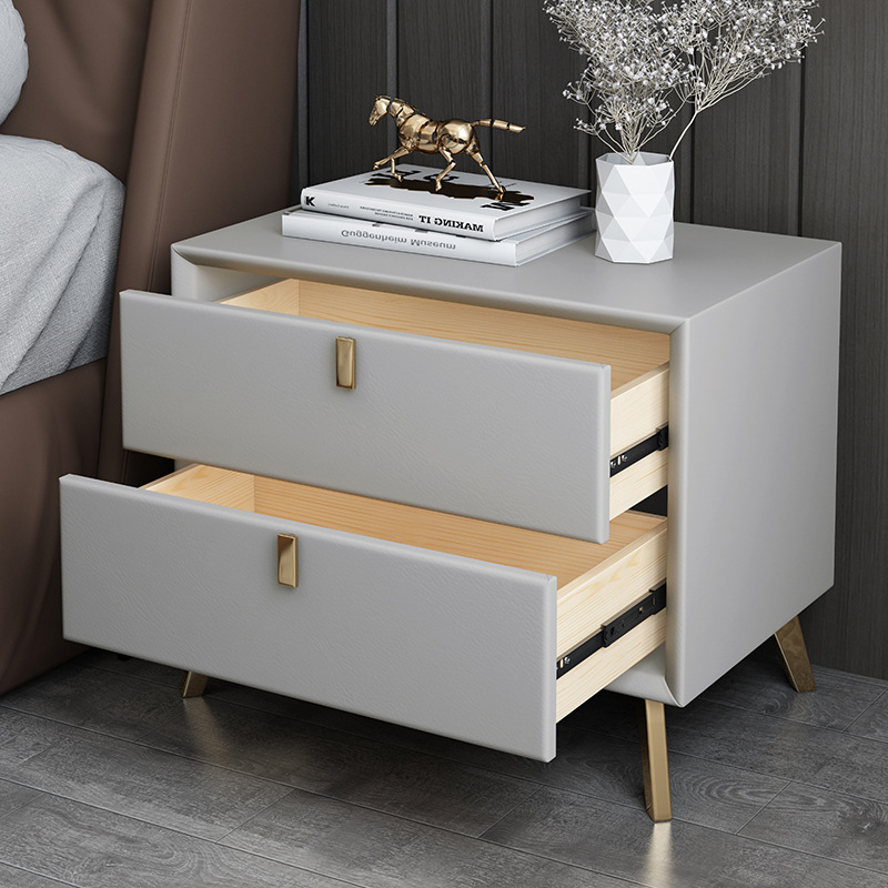 Solid Wood Nightstand 2 Drawers - Nachttische im modernen Stil aus Kunstleder