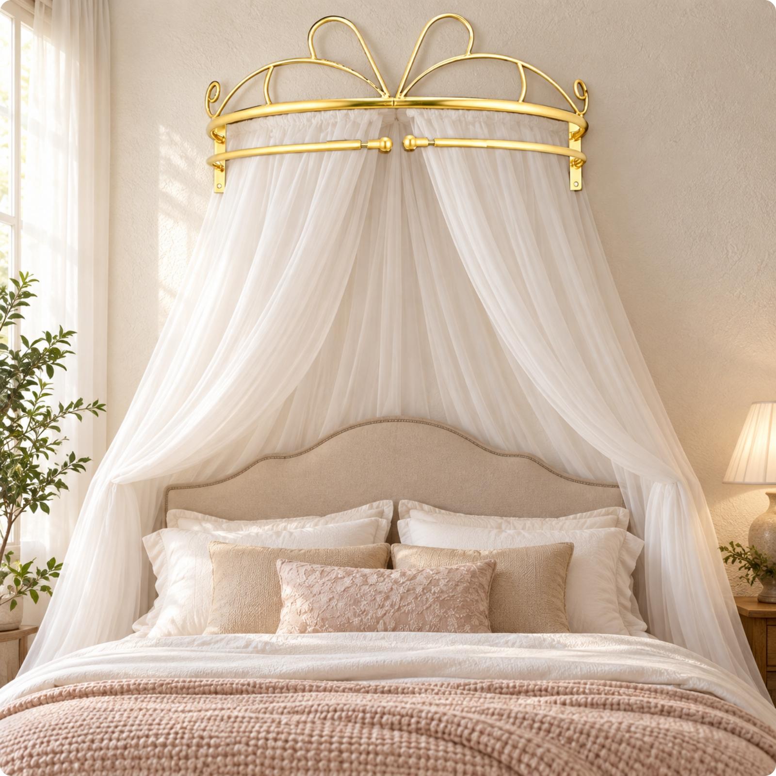 Canopy Bed Frame Metal Queen - Goldener Metall-Wandmontierter Betthimmel-Rahmen für Queen-, King-