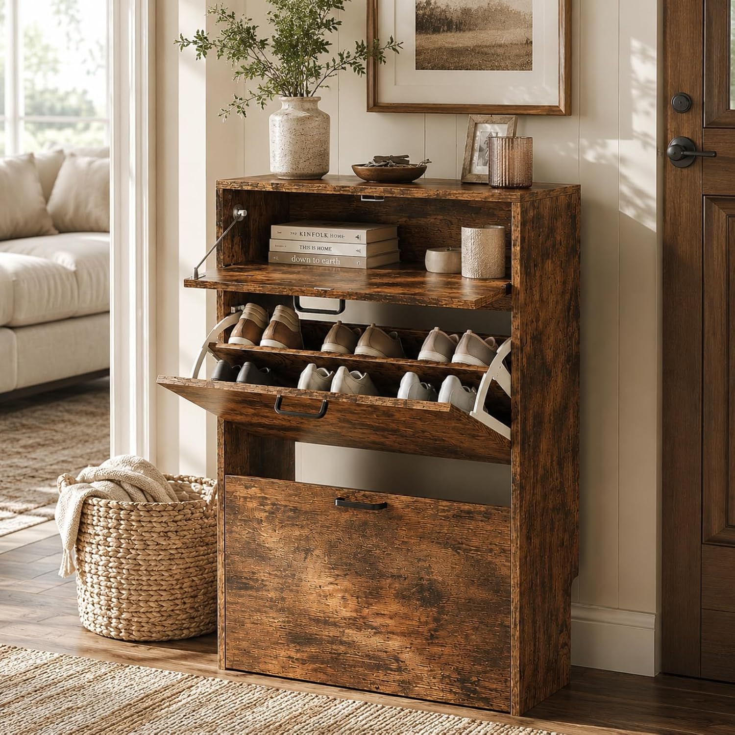 Shoe Rack Cabinet Narrow Entryway - # Schmaler Schuhschrank mit 2 Klapp-