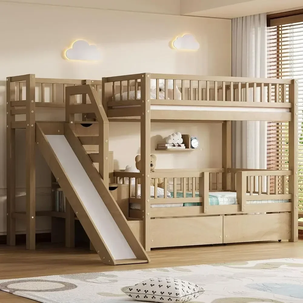 Bunk Bed With Stairs And Slide - Doppelstockbett aus Holz mit Rutsche und