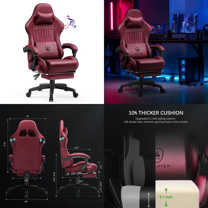 Office Furniture - GTPLAYER Gaming-Stuhl mit Lautsprechern, ergonomischer Relaxsessel