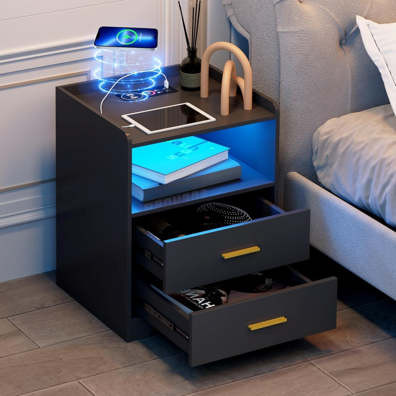 Schwarzer LED-Nachttisch mit L – Solid Wood Nightstand 2 Drawers Bewertung und Preis