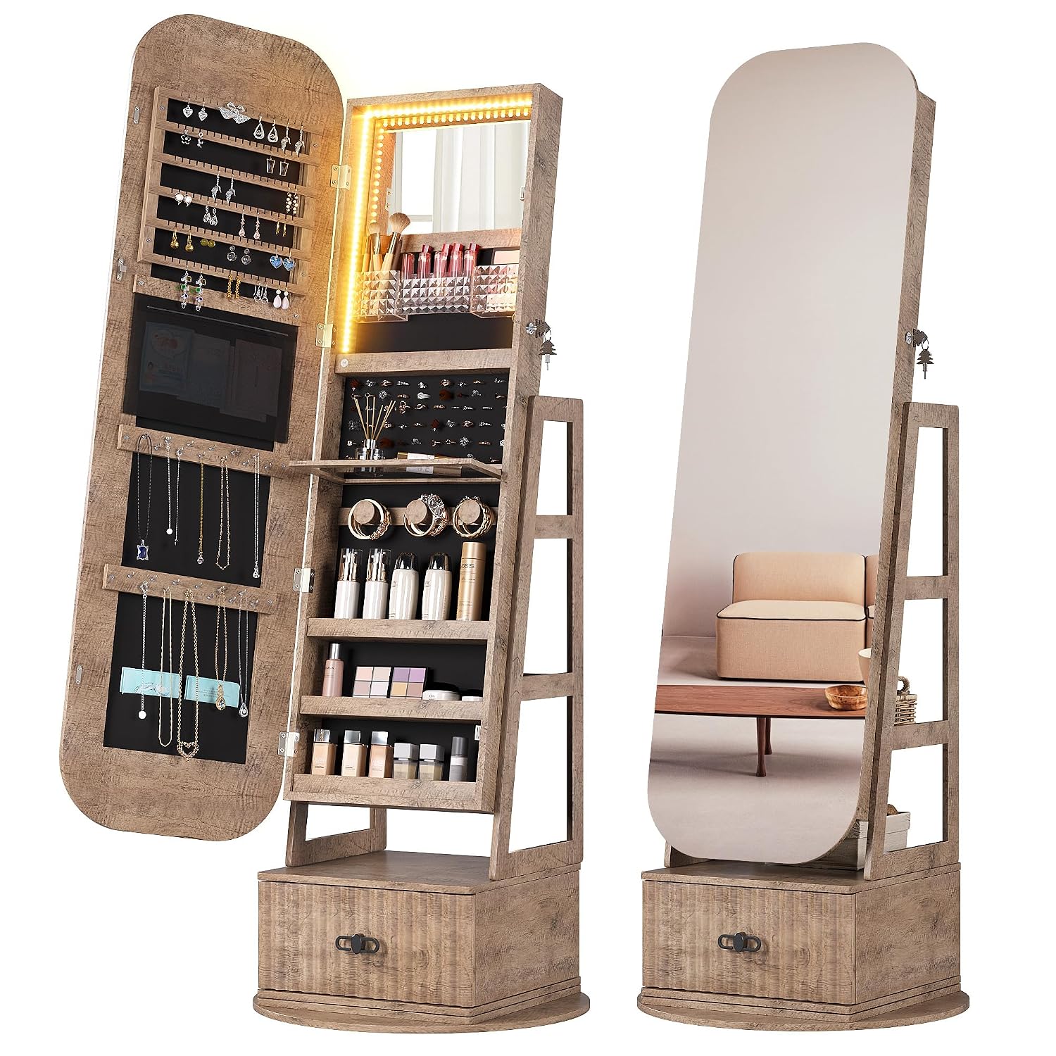 360° drehbare Schmuckorganizer – Full Length Mirror Jewelry Armoire Bewertung und Preis