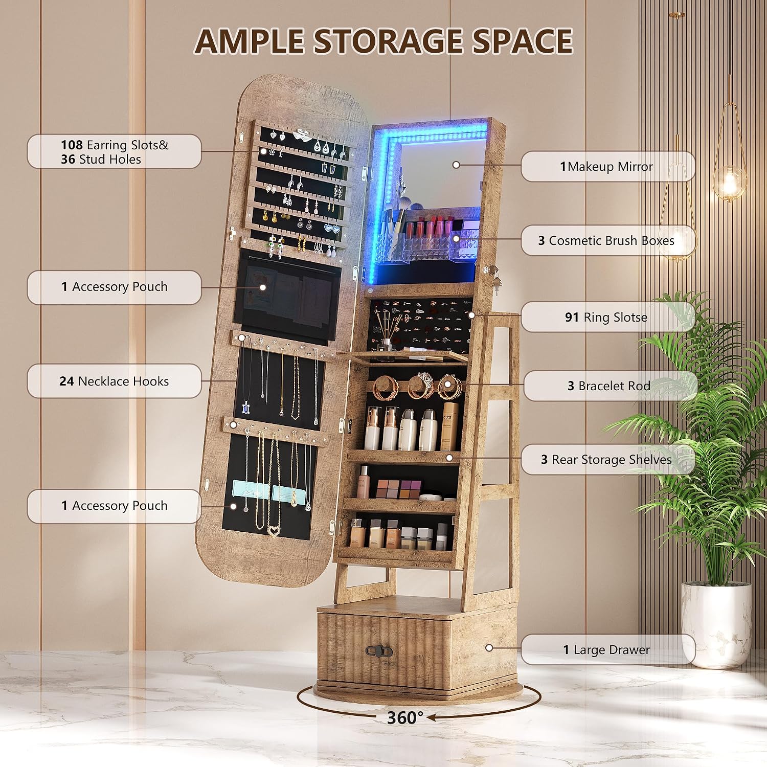 360° drehbare Schmuckorganizer – Full Length Mirror Jewelry Armoire Bewertung und Preis