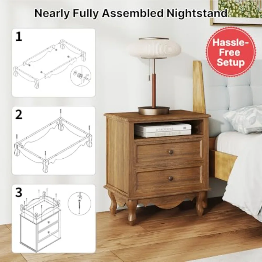 Nachttisch aus Massivholz, kom – Solid Wood Nightstand 2 Drawers Bewertung und Preis