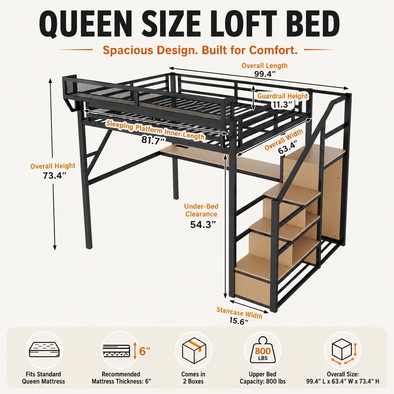 Mirightone Queen-Loftbett mit  – Canopy Bed Frame Metal Queen Bewertung und Preis